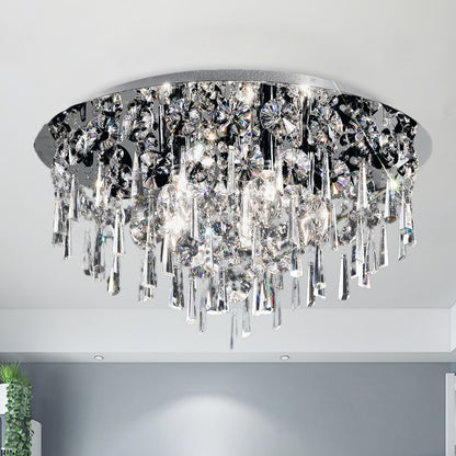 4 Heads Flush Ceiling Light Contemporary Round Crystal Fringe Flush Mount Lighting in Chrome Chrome Clearhalo 'Ceiling Lights' 'Close To Ceiling Lights' 'Close to ceiling' 'Flush mount' Lighting' 965962