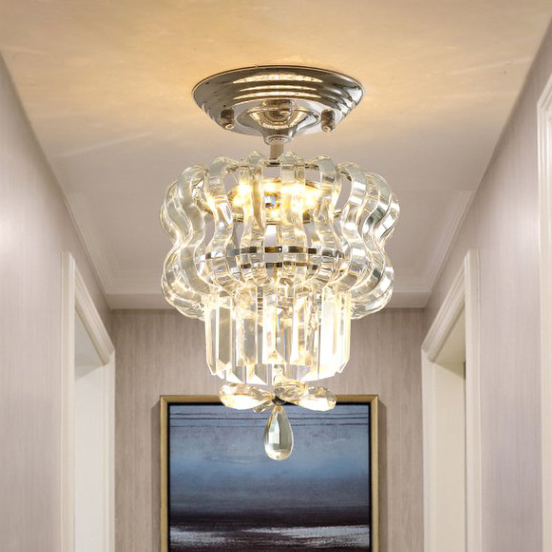 Silver LED Semi Flush Light Fixture Simple Crystal 2-Tier Small Close to Ceiling Lamp for Hallway Silver Clearhalo 'Ceiling Lights' 'Close To Ceiling Lights' 'Close to ceiling' 'Semi-flushmount' Lighting' 966007