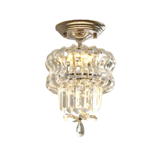 Silver LED Semi Flush Light Fixture Simple Crystal 2-Tier Small Close to Ceiling Lamp for Hallway Clearhalo 'Ceiling Lights' 'Close To Ceiling Lights' 'Close to ceiling' 'Semi-flushmount' Lighting' 966010