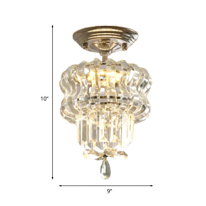 Silver LED Semi Flush Light Fixture Simple Crystal 2-Tier Small Close to Ceiling Lamp for Hallway Clearhalo 'Ceiling Lights' 'Close To Ceiling Lights' 'Close to ceiling' 'Semi-flushmount' Lighting' 966011