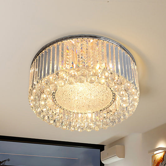 Minimalist Drum Ceiling Flush Mount 5-Bulb Crystal Rods Flush Mounted Light in Silver Clearhalo 'Ceiling Lights' 'Close To Ceiling Lights' 'Close to ceiling' 'Flush mount' Lighting' 966014