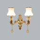 2 Heads Wall Sconce Vintage Bedroom Wall Mount Lamp with Curved Milk Glass Lampshade in Gold Clearhalo 'Wall Lamps & Sconces' 'Wall Lights' Lighting' 966025