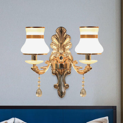 Gold 2 Lights Sconce Lamp Traditional Frosted Glass Beaker Shaped Wall Mounted Lighting Fixture Gold Clearhalo 'Wall Lamps & Sconces' 'Wall Lights' Lighting' 966027