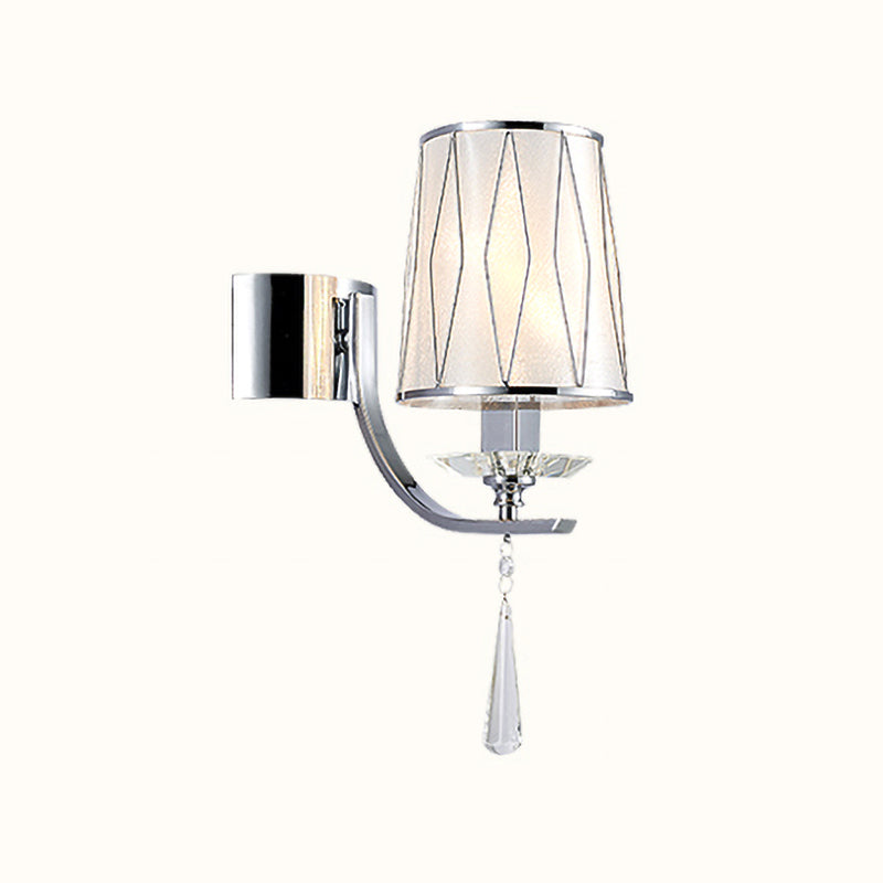 1/2-Bulb Wall Lighting Fixture Modern Diamond-Pattern Barrel PVC Wall Lamp in Chrome with K9 Crystal Drop Clearhalo 'Modern wall lights' 'Modern' 'Wall Lamps & Sconces' 'Wall Lights' Lighting' 966065