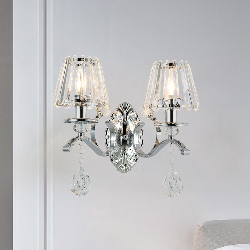Conical Living Room Wall Sconce Contemporary Crystal 2-Light Silver Wall Lighting Ideas Clearhalo 'Modern wall lights' 'Modern' 'Wall Lamps & Sconces' 'Wall Lights' Lighting' 966073