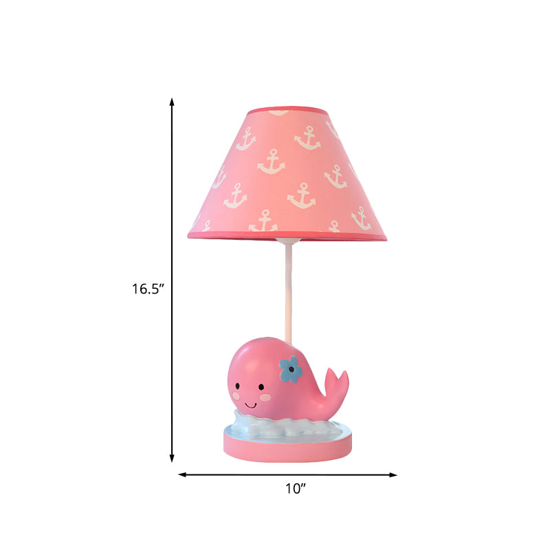 Cartoon Whale Small Desk Lamp Resin 1 Light Bedroom Nightstand Light with Barrel Fabric Shade in Pink Clearhalo 'Lamps' 'Table Lamps' Lighting' 966126
