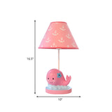 Cartoon Whale Small Desk Lamp Resin 1 Light Bedroom Nightstand Light with Barrel Fabric Shade in Pink Clearhalo 'Lamps' 'Table Lamps' Lighting' 966126