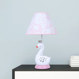 White Goose Night Light Cartoon 1 Bulb Resin Reading Lamp with Barrel Fabric Shade for Bedroom Clearhalo 'Lamps' 'Table Lamps' Lighting' 966129