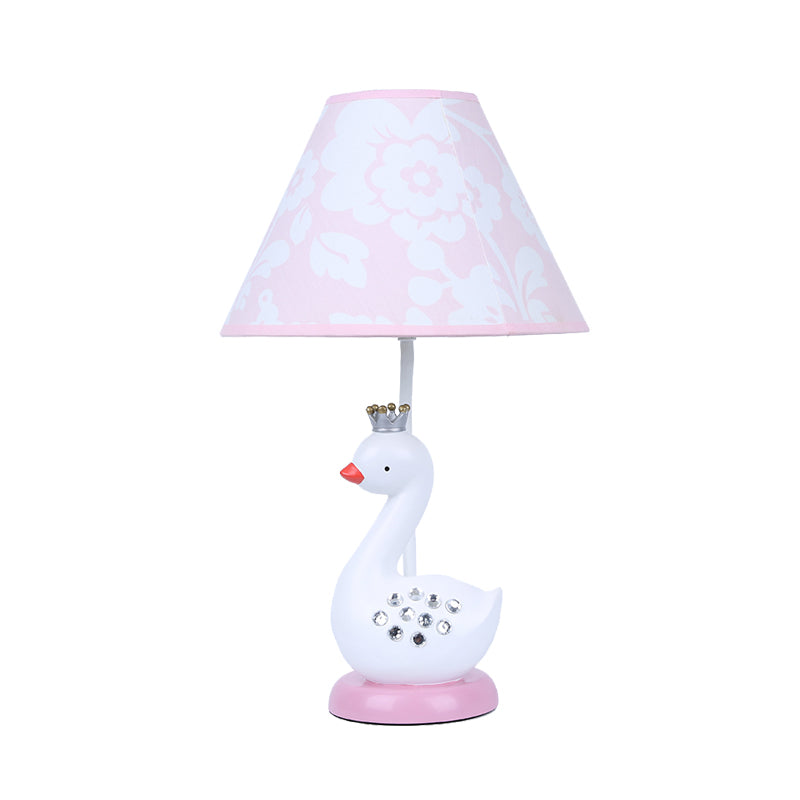White Goose Night Light Cartoon 1 Bulb Resin Reading Lamp with Barrel Fabric Shade for Bedroom Clearhalo 'Lamps' 'Table Lamps' Lighting' 966130
