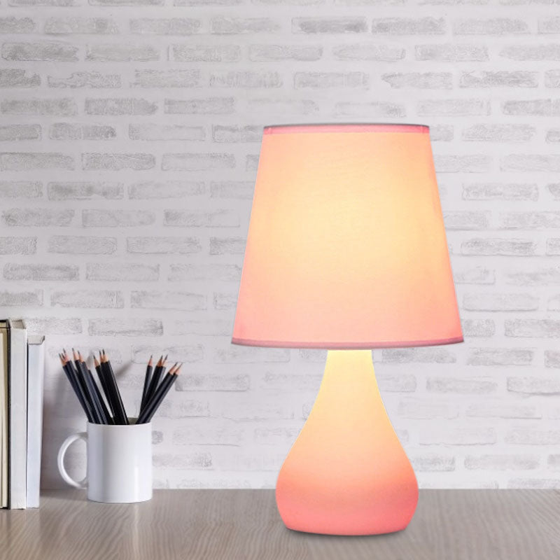 Ceramic Urn Table Lamp Nordic Style 1 Head Blue/Pink Night Reading Light with Fabric Shade Pink Clearhalo 'Lamps' 'Table Lamps' Lighting' 966132