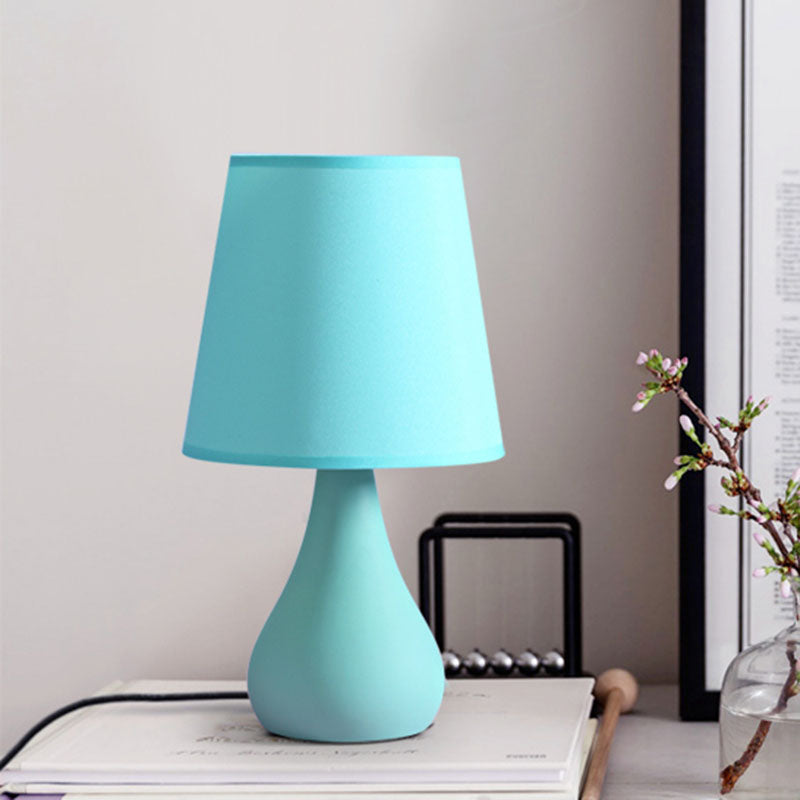 Ceramic Urn Table Lamp Nordic Style 1 Head Blue/Pink Night Reading Light with Fabric Shade Blue Clearhalo 'Lamps' 'Table Lamps' Lighting' 966137