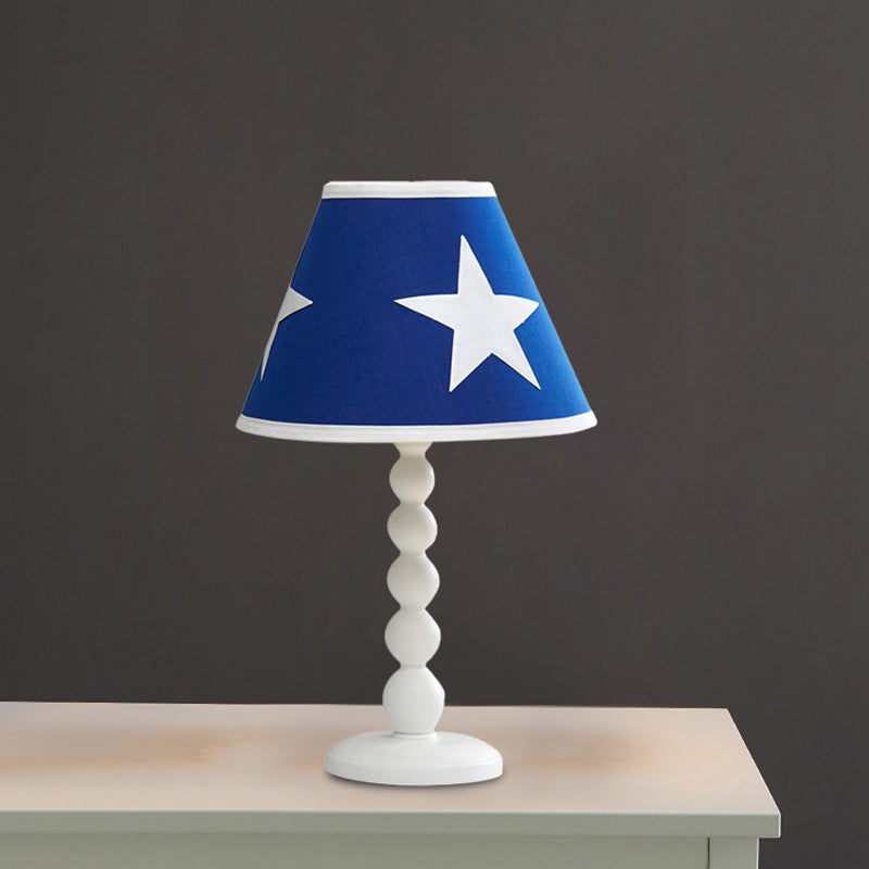 Modern Barrel Bedroom Night Table Light Wood 1 Head Bedroom Desk Lighting with Fabric Shade in Blue Clearhalo 'Lamps' 'Table Lamps' Lighting' 966210