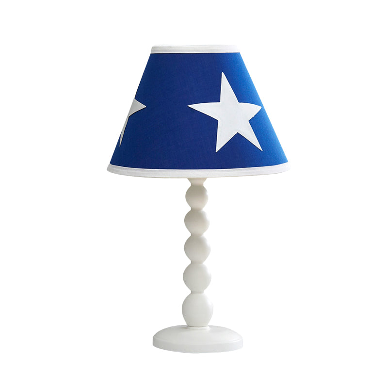 Modern Barrel Bedroom Night Table Light Wood 1 Head Bedroom Desk Lighting with Fabric Shade in Blue Clearhalo 'Lamps' 'Table Lamps' Lighting' 966211