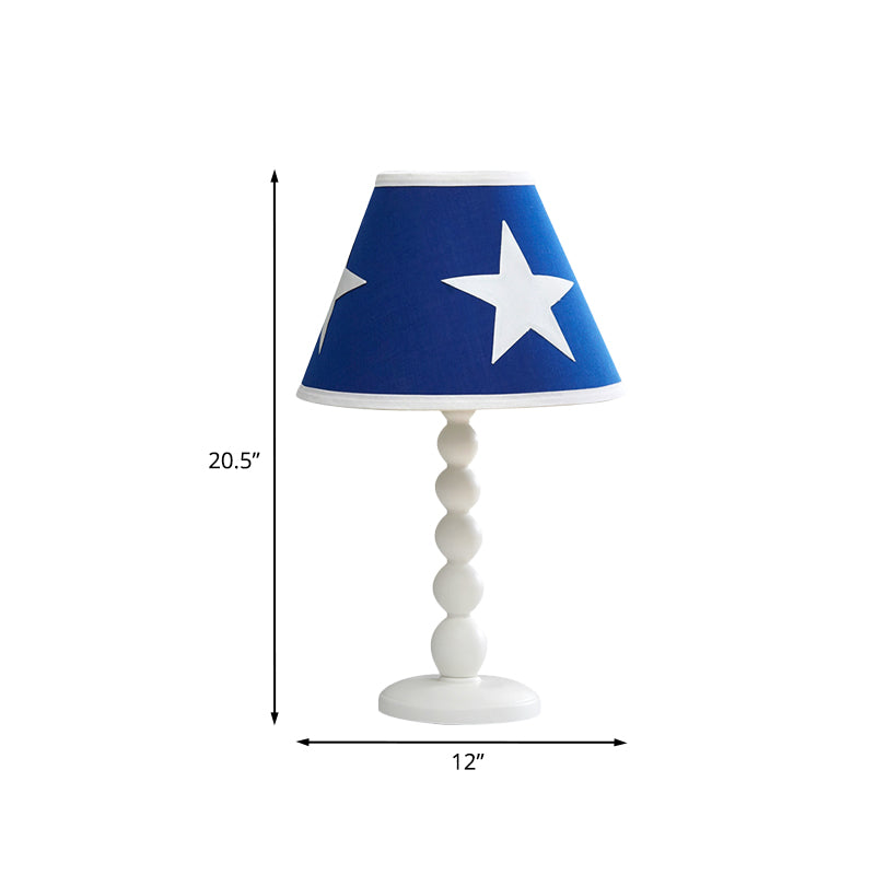 Modern Barrel Bedroom Night Table Light Wood 1 Head Bedroom Desk Lighting with Fabric Shade in Blue Clearhalo 'Lamps' 'Table Lamps' Lighting' 966212