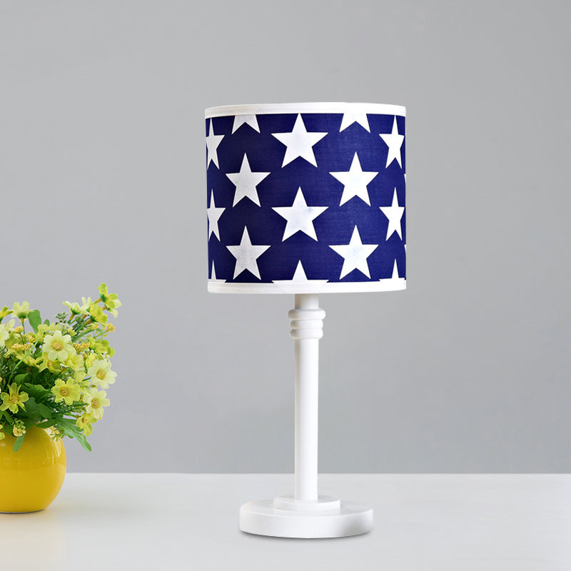 Wood Drum Shape Tall Table Lamp with Star Pattern Modern 1 Head Blue Night Light Clearhalo 'Lamps' 'Table Lamps' Lighting' 966224