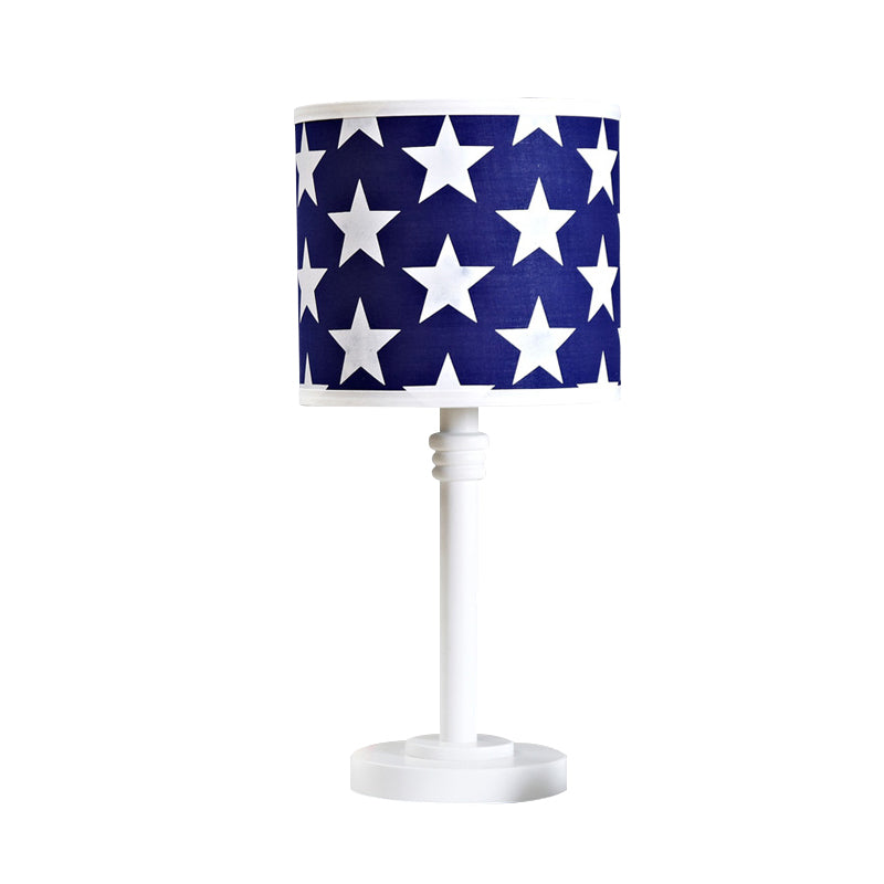 Wood Drum Shape Tall Table Lamp with Star Pattern Modern 1 Head Blue Night Light Clearhalo 'Lamps' 'Table Lamps' Lighting' 966226