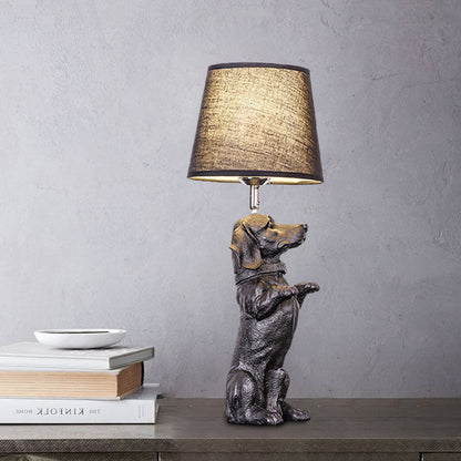 Sitting/Standing Dog Night Table Light Creative Resin 1 Head Black Table Lighting with Barrel Fabric Shade for Bedroom Black Beagle - Sitting Clearhalo 'Lamps' 'Table Lamps' Lighting' 966303