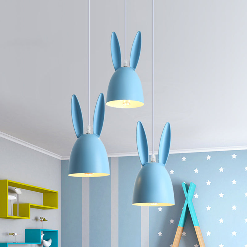 Pink/Blue Rabbit Shade Drop Cluster Pendant Light Cartoon 3 Lights Metal Hanging Lamp Blue Clearhalo 'Ceiling Lights' 'Pendant Lights' 'Pendants' Lighting' 966323_73dd01d7-7d70-4bfa-baed-548864902725
