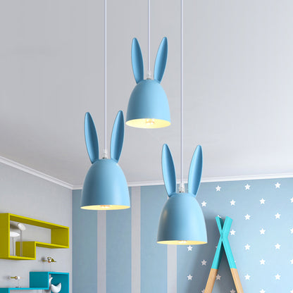 Pink/Blue Rabbit Shade Drop Cluster Pendant Light Cartoon 3 Lights Metal Hanging Lamp Blue Clearhalo 'Ceiling Lights' 'Pendant Lights' 'Pendants' Lighting' 966323_73dd01d7-7d70-4bfa-baed-548864902725