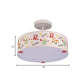 Drum Semi Mount Lighting Cartoon Fabric 3 Bulbs Flush Ceiling Light with Animal Pattern in White Clearhalo 'Ceiling Lights' 'Close To Ceiling Lights' 'Close to ceiling' 'Semi-flushmount' Lighting' 966346