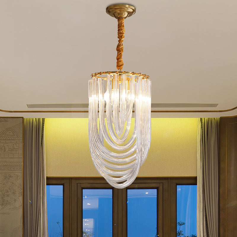 Gold Half-Oval Pendant Light Fixture Modern Style 3 Heads Clear Twisted Crystal Chandelier Lighting Clear Clearhalo 'Ceiling Lights' 'Chandeliers' 'Clear' 'Industrial' 'Modern Chandeliers' 'Modern' 'Tiffany' 'Traditional Chandeliers' Lighting' 966430