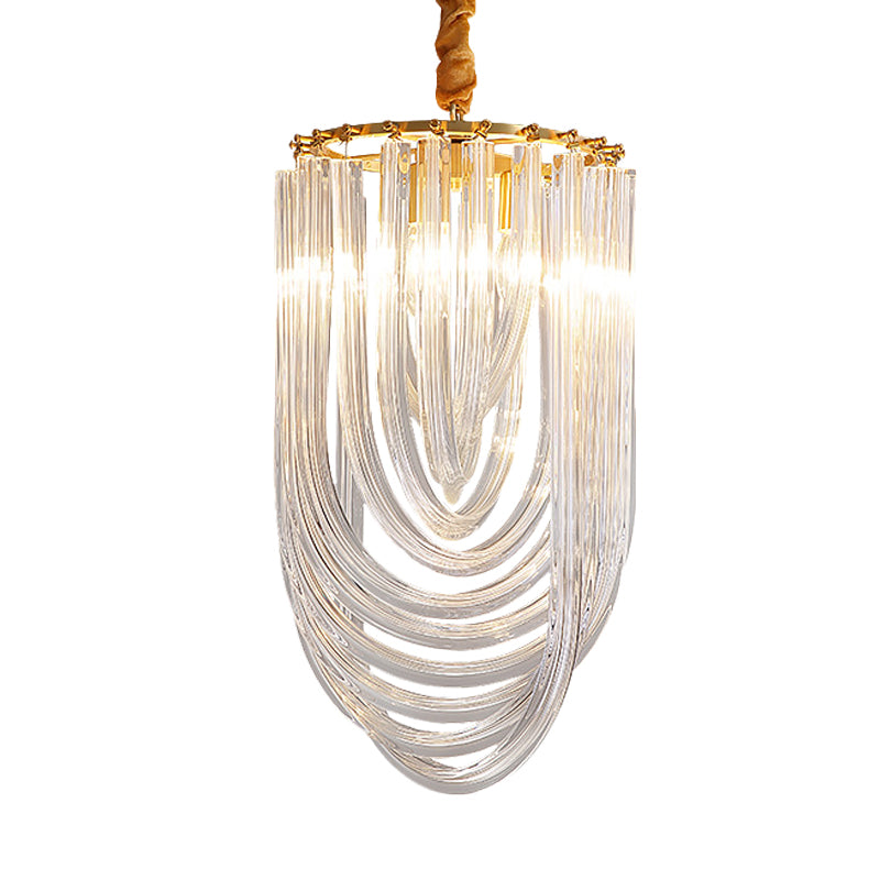 Gold Half-Oval Pendant Light Fixture Modern Style 3 Heads Clear Twisted Crystal Chandelier Lighting Clearhalo 'Ceiling Lights' 'Chandeliers' 'Clear' 'Industrial' 'Modern Chandeliers' 'Modern' 'Tiffany' 'Traditional Chandeliers' Lighting' 966432