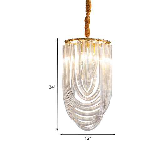 Gold Half-Oval Pendant Light Fixture Modern Style 3 Heads Clear Twisted Crystal Chandelier Lighting Clearhalo 'Ceiling Lights' 'Chandeliers' 'Clear' 'Industrial' 'Modern Chandeliers' 'Modern' 'Tiffany' 'Traditional Chandeliers' Lighting' 966434