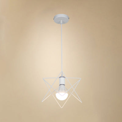 1 Bulb Pendant Lighting with Wire Frame and Star Shade Metallic Vintage Bedroom Suspension Light in White White Clearhalo 'Ceiling Lights' 'Modern Pendants' 'Modern' 'Pendant Lights' 'Pendants' Lighting' 96741