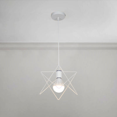 1 Bulb Pendant Lighting with Wire Frame and Star Shade Metallic Vintage Bedroom Suspension Light in White Clearhalo 'Ceiling Lights' 'Modern Pendants' 'Modern' 'Pendant Lights' 'Pendants' Lighting' 96742