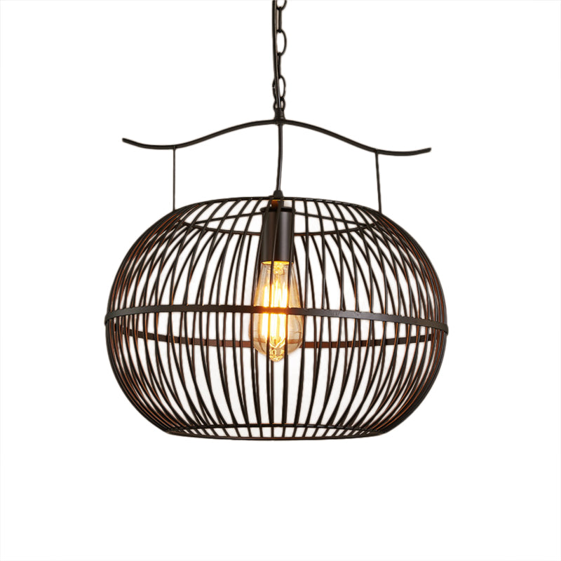 Wire Cage Living Room Ceiling Light with Round Shade and Chain Industrial Style Metal 1 Light Black Pendant Lighting Clearhalo 'Art Deco Pendants' 'Black' 'Cast Iron' 'Ceiling Lights' 'Ceramic' 'Crystal' 'Industrial Pendants' 'Industrial' 'Metal' 'Middle Century Pendants' 'Pendant Lights' 'Pendants' 'Rustic Pendants' 'Tiffany' Lighting' 96779