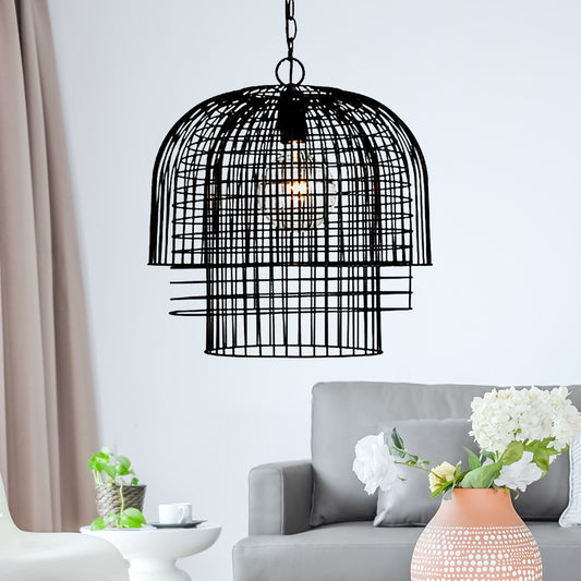 Industrial Caged Pendant Lamp 1 Head Wrought Iron Hanging Ceiling Light with Chain in Black Finish Black Clearhalo 'Art Deco Pendants' 'Black' 'Cast Iron' 'Ceiling Lights' 'Ceramic' 'Crystal' 'Industrial Pendants' 'Industrial' 'Metal' 'Middle Century Pendants' 'Pendant Lights' 'Pendants' 'Rustic Pendants' 'Tiffany' Lighting' 96804