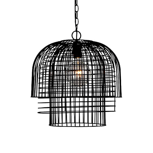 Industrial Caged Pendant Lamp 1 Head Wrought Iron Hanging Ceiling Light with Chain in Black Finish Clearhalo 'Art Deco Pendants' 'Black' 'Cast Iron' 'Ceiling Lights' 'Ceramic' 'Crystal' 'Industrial Pendants' 'Industrial' 'Metal' 'Middle Century Pendants' 'Pendant Lights' 'Pendants' 'Rustic Pendants' 'Tiffany' Lighting' 96806