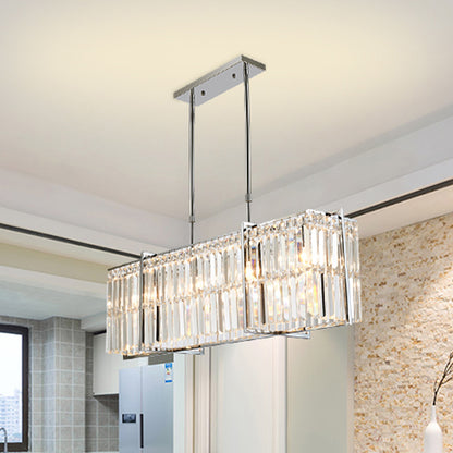 Rectangular Dining Room Island Pendant Modern 3-Sided Crystal Rods 5 Lights Chrome Hanging Lamp Chrome Clearhalo 'Ceiling Lights' 'Island Lights' Lighting' 968321