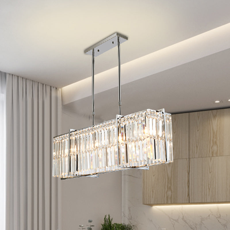 Rectangular Dining Room Island Pendant Modern 3-Sided Crystal Rods 5 Lights Chrome Hanging Lamp Clearhalo 'Ceiling Lights' 'Island Lights' Lighting' 968322