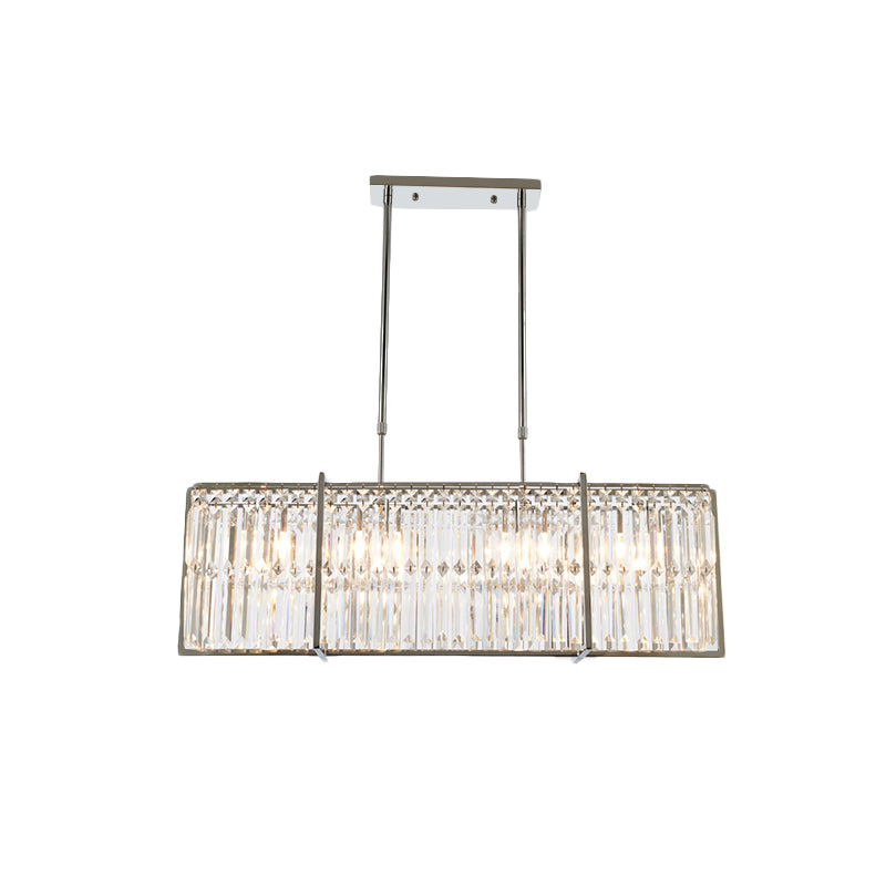 Rectangular Dining Room Island Pendant Modern 3-Sided Crystal Rods 5 Lights Chrome Hanging Lamp Clearhalo 'Ceiling Lights' 'Island Lights' Lighting' 968323