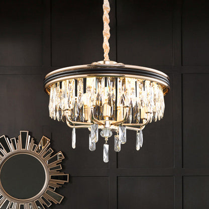 Simplicity 7 Lights Chandelier Black Round Pendant Lighting Fixture with Clear Crystal Shade Black Clearhalo 'Ceiling Lights' 'Chandeliers' 'Modern Chandeliers' 'Modern' Lighting' 968364