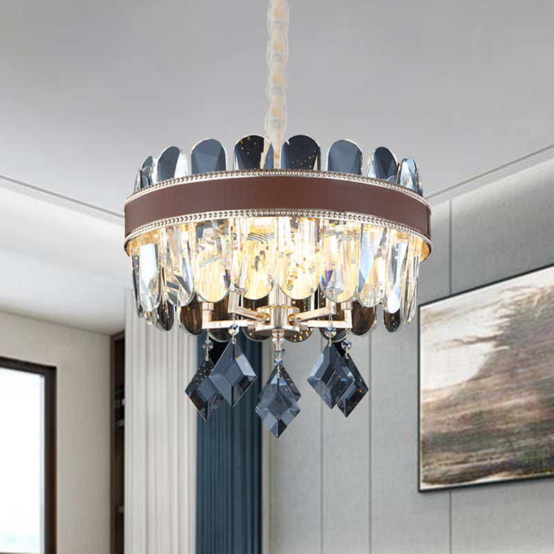 Clear Crystal Drum Chandelier Lighting Contemporary 5 Heads Hanging Pendant Light Clear Clearhalo 'Ceiling Lights' 'Chandeliers' 'Clear' 'Industrial' 'Modern Chandeliers' 'Modern' 'Tiffany' 'Traditional Chandeliers' Lighting' 968368