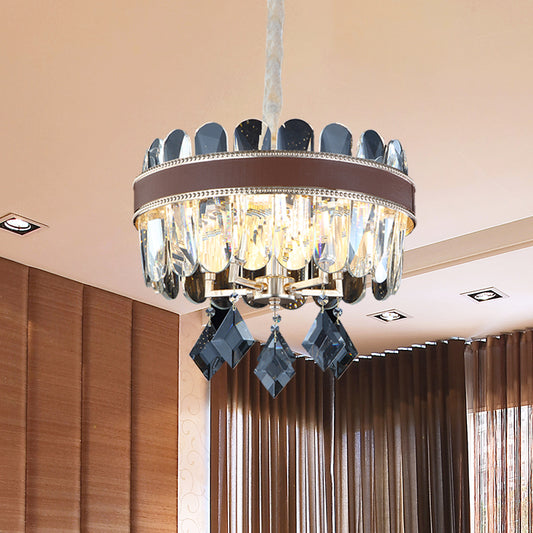 Clear Crystal Drum Chandelier Lighting Contemporary 5 Heads Hanging Pendant Light Clearhalo 'Ceiling Lights' 'Chandeliers' 'Clear' 'Industrial' 'Modern Chandeliers' 'Modern' 'Tiffany' 'Traditional Chandeliers' Lighting' 968369