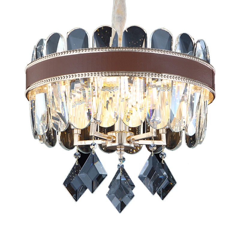 Clear Crystal Drum Chandelier Lighting Contemporary 5 Heads Hanging Pendant Light Clearhalo 'Ceiling Lights' 'Chandeliers' 'Clear' 'Industrial' 'Modern Chandeliers' 'Modern' 'Tiffany' 'Traditional Chandeliers' Lighting' 968370