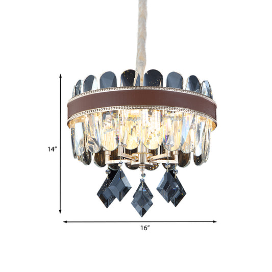 Clear Crystal Drum Chandelier Lighting Contemporary 5 Heads Hanging Pendant Light Clearhalo 'Ceiling Lights' 'Chandeliers' 'Clear' 'Industrial' 'Modern Chandeliers' 'Modern' 'Tiffany' 'Traditional Chandeliers' Lighting' 968371