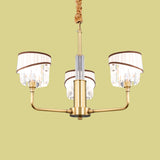 Minimal Drum Clear Crystal Pendant Lamp 3/6-Light Chandelier Lighting Fixture in Brass with Fabric Shade Clearhalo 'Ceiling Lights' 'Chandeliers' 'Modern Chandeliers' 'Modern' Lighting' 968383