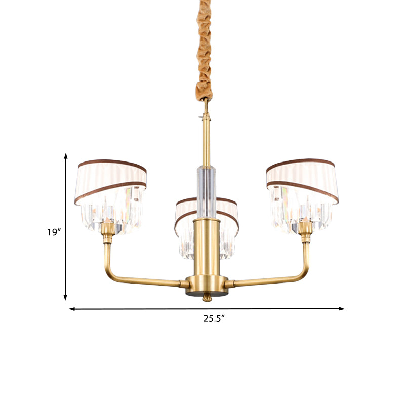 Minimal Drum Clear Crystal Pendant Lamp 3/6-Light Chandelier Lighting Fixture in Brass with Fabric Shade Clearhalo 'Ceiling Lights' 'Chandeliers' 'Modern Chandeliers' 'Modern' Lighting' 968384