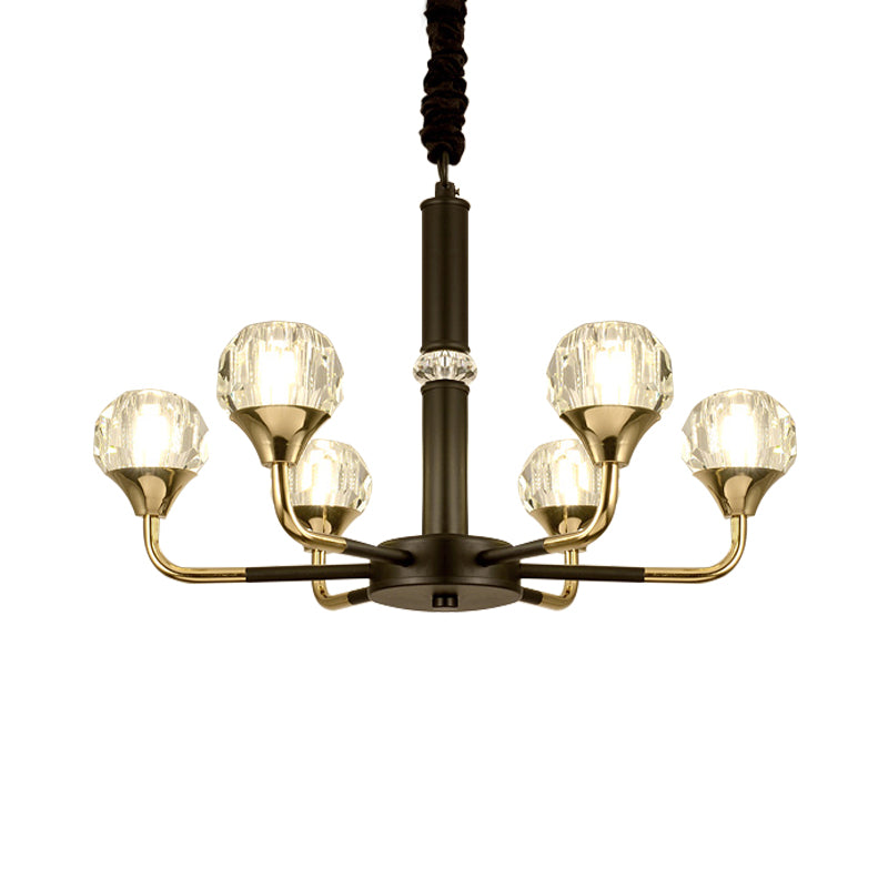 6/8 Heads Living Room Suspension Lamp Modern Black and Gold Chandelier Light Fixture with Ball Crystal Shade Clearhalo 'Ceiling Lights' 'Chandeliers' 'Modern Chandeliers' 'Modern' Lighting' 968386