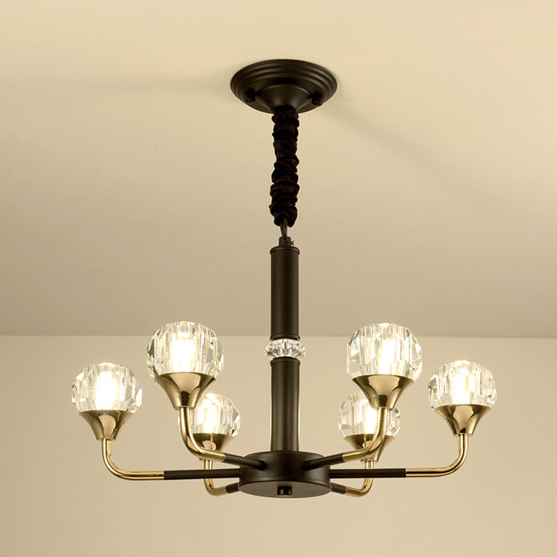 6/8 Heads Living Room Suspension Lamp Modern Black and Gold Chandelier Light Fixture with Ball Crystal Shade Clearhalo 'Ceiling Lights' 'Chandeliers' 'Modern Chandeliers' 'Modern' Lighting' 968387