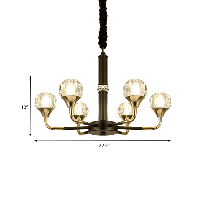 6/8 Heads Living Room Suspension Lamp Modern Black and Gold Chandelier Light Fixture with Ball Crystal Shade Clearhalo 'Ceiling Lights' 'Chandeliers' 'Modern Chandeliers' 'Modern' Lighting' 968388