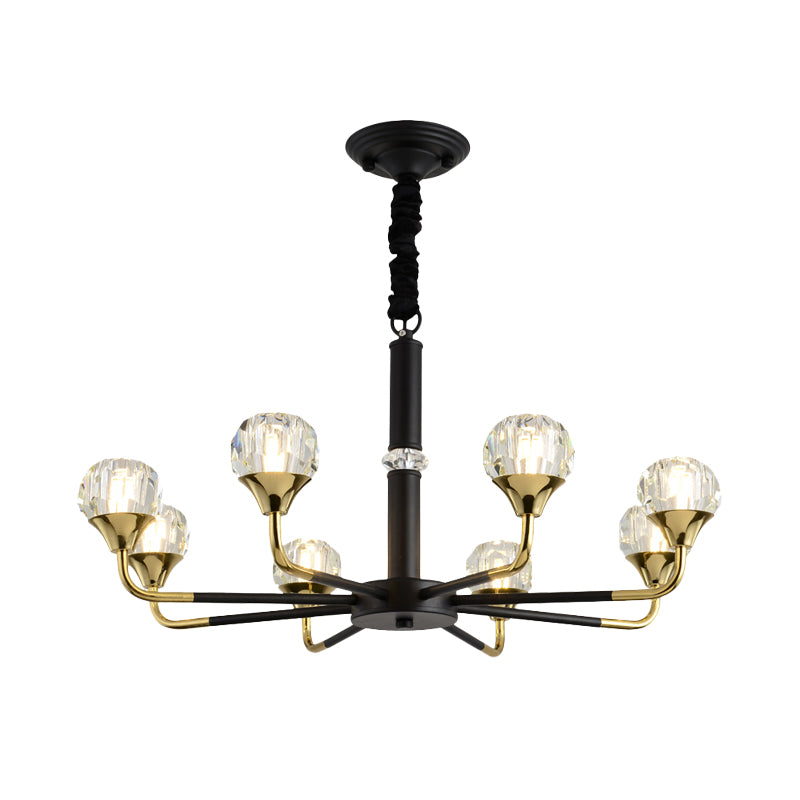 6/8 Heads Living Room Suspension Lamp Modern Black and Gold Chandelier Light Fixture with Ball Crystal Shade Clearhalo 'Ceiling Lights' 'Chandeliers' 'Modern Chandeliers' 'Modern' Lighting' 968391