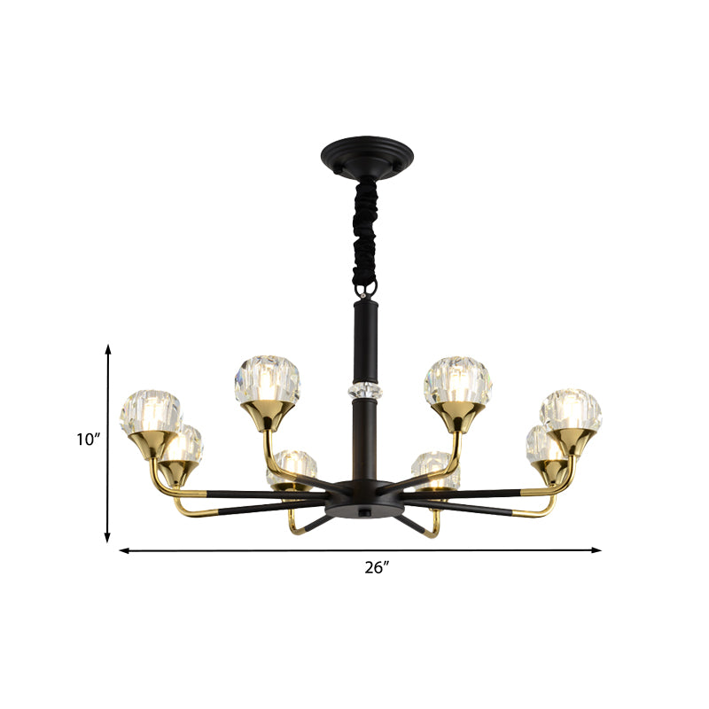 6/8 Heads Living Room Suspension Lamp Modern Black and Gold Chandelier Light Fixture with Ball Crystal Shade Clearhalo 'Ceiling Lights' 'Chandeliers' 'Modern Chandeliers' 'Modern' Lighting' 968393