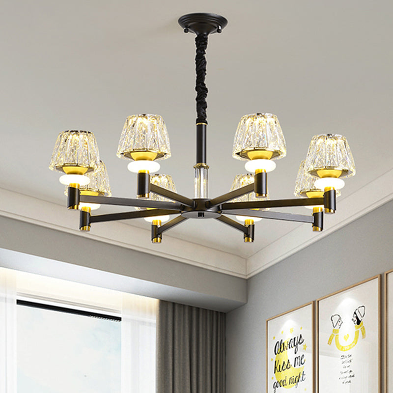 Cone Faceted Crystal Pendant Light Fixture Simple Style 6/8-Head Black Finish Chandelier Lamp with Sputnik Design 8 Black Clearhalo 'Ceiling Lights' 'Chandeliers' 'Modern Chandeliers' 'Modern' Lighting' 968394