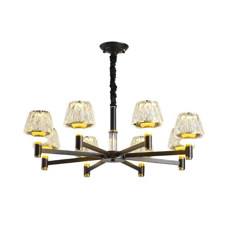 Cone Faceted Crystal Pendant Light Fixture Simple Style 6/8-Head Black Finish Chandelier Lamp with Sputnik Design Clearhalo 'Ceiling Lights' 'Chandeliers' 'Modern Chandeliers' 'Modern' Lighting' 968395