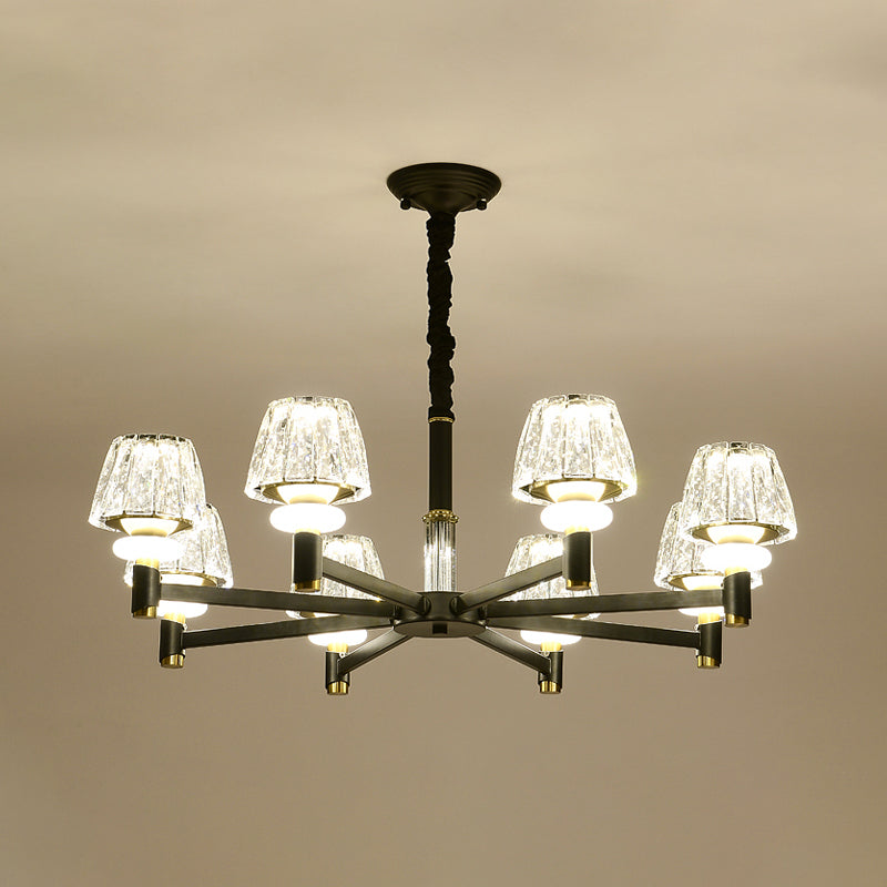 Cone Faceted Crystal Pendant Light Fixture Simple Style 6/8-Head Black Finish Chandelier Lamp with Sputnik Design Clearhalo 'Ceiling Lights' 'Chandeliers' 'Modern Chandeliers' 'Modern' Lighting' 968396
